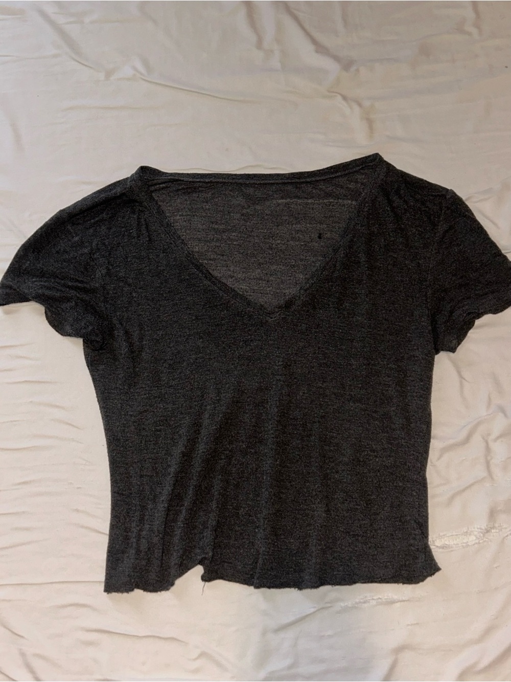 Dark gray jersey knit v neck crop tee relaxed fit